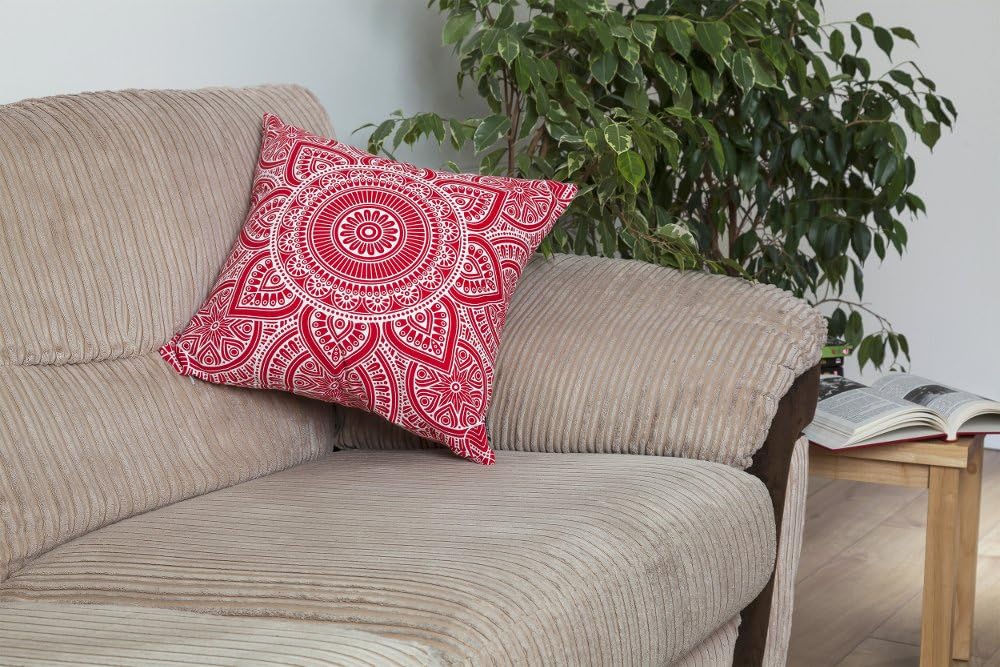 TreeWool Mandala Accent Spring Summer 22x22 Set of 2 Decorative Throw Pillow Covers 100% Cotton Home Decor Pillowcases for Sofa Couch (Red)