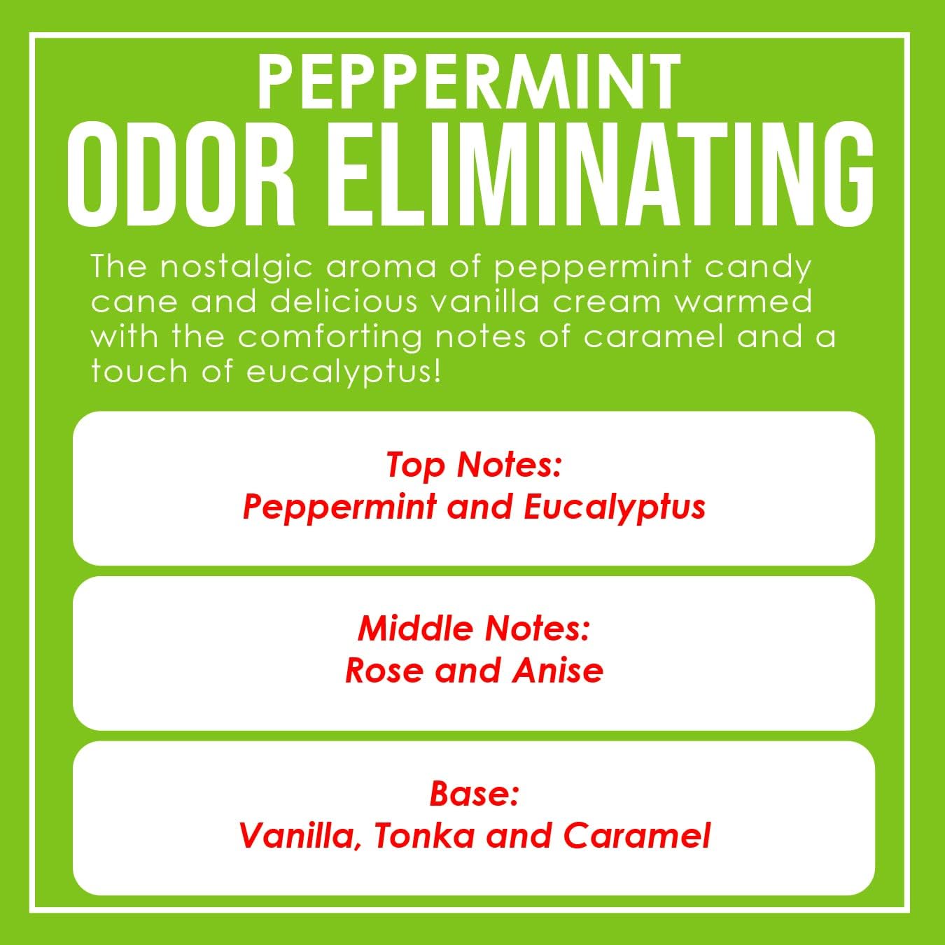 Peppermint Odor Eliminating Highly Fragranced Candle - Eliminates 95% of Pet, Smoke, Food, and Other Smells Quickly - Up to 80 Hour Burn time - 12 Ounce Premium Soy Blend - Image 4