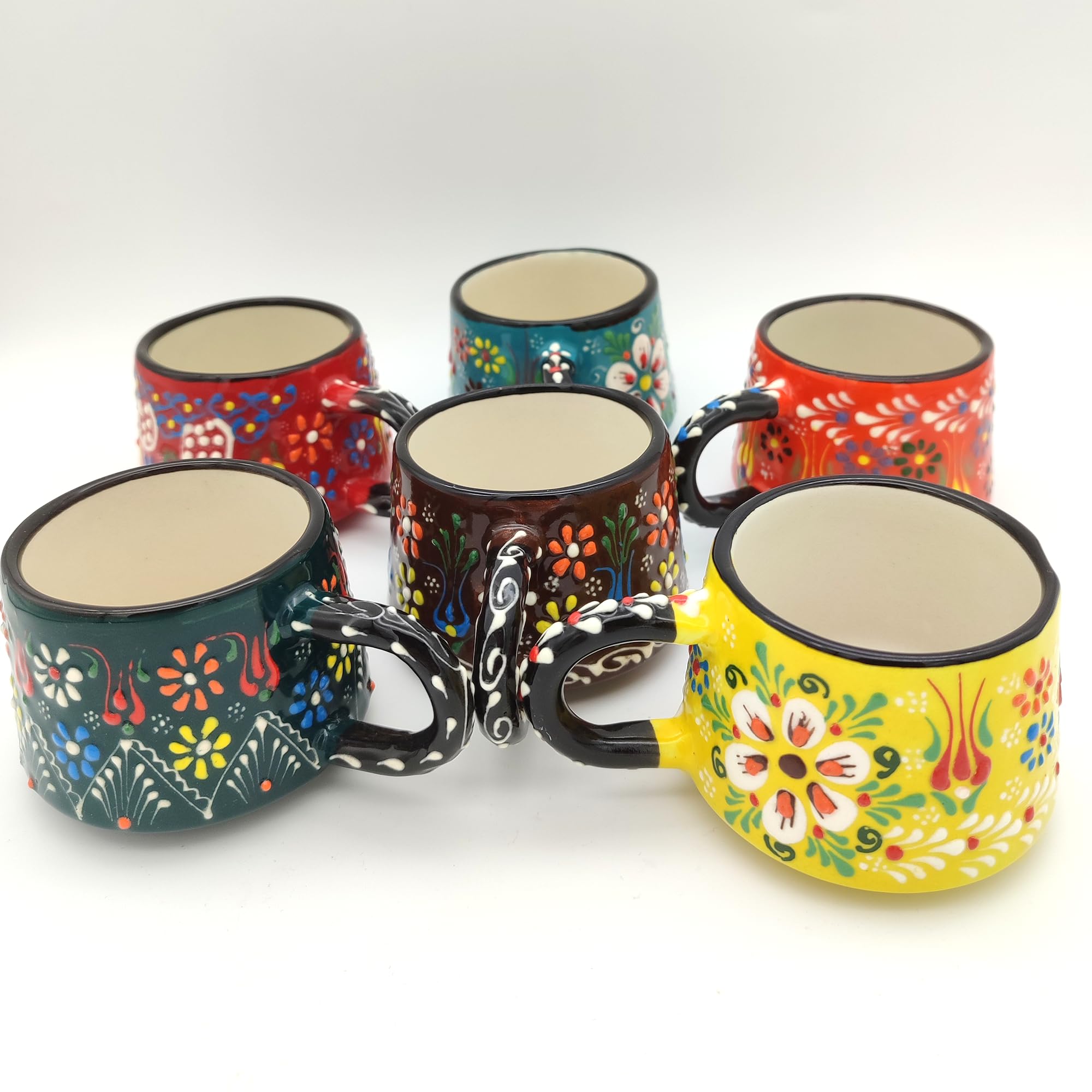 Juego de 6 tazas de café de cerámica hechas a mano de 6 onzas para tazas de espresso, juego de tazas de café multicolor para té, capuchino, café con leche, 180 ml