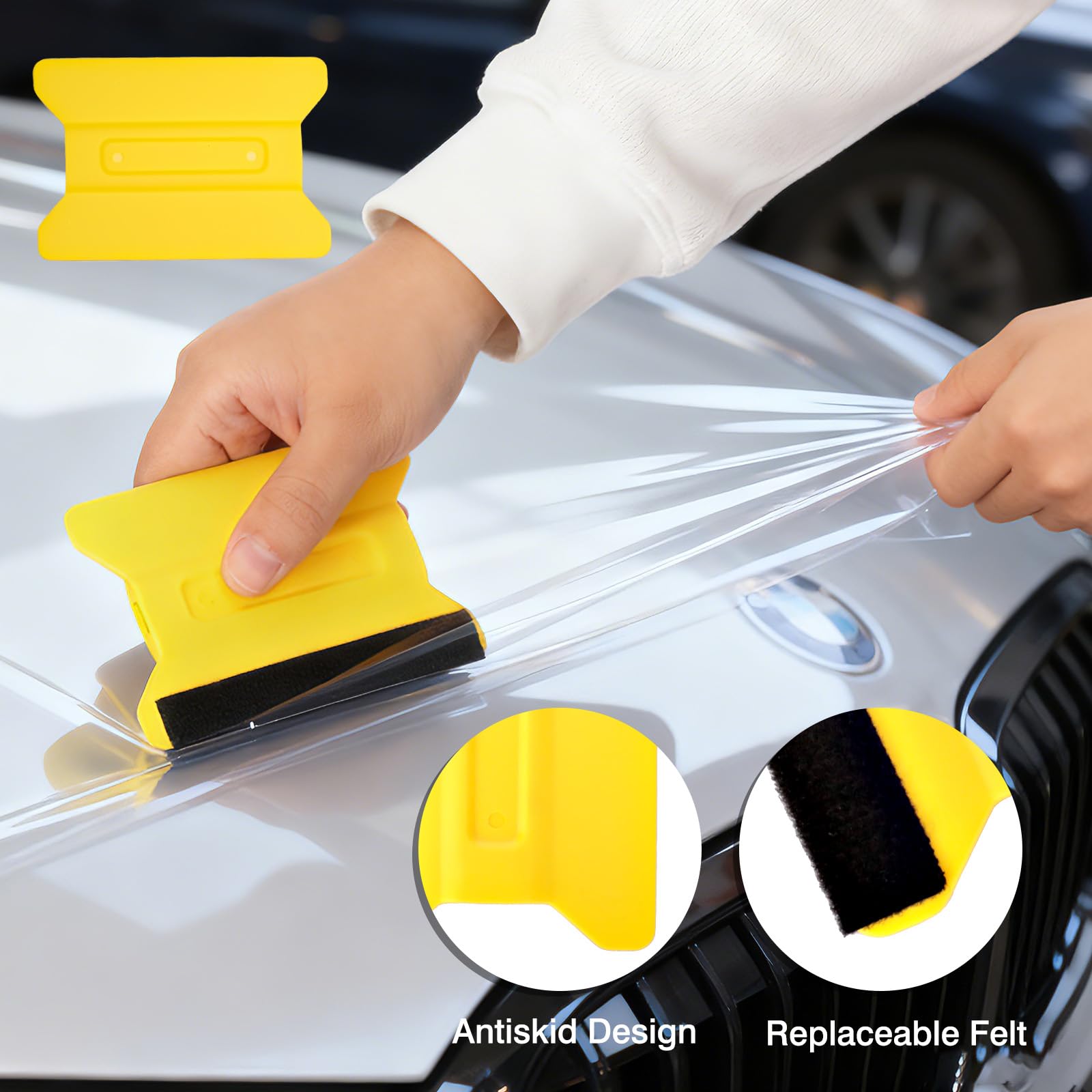 VINATO Kit de 10 Racloirs pour Films Automobile et Vitres – Raclette en Feutre, Triangulaire, Micro Raclette, Grattoir à Bords, Cutter de Précision