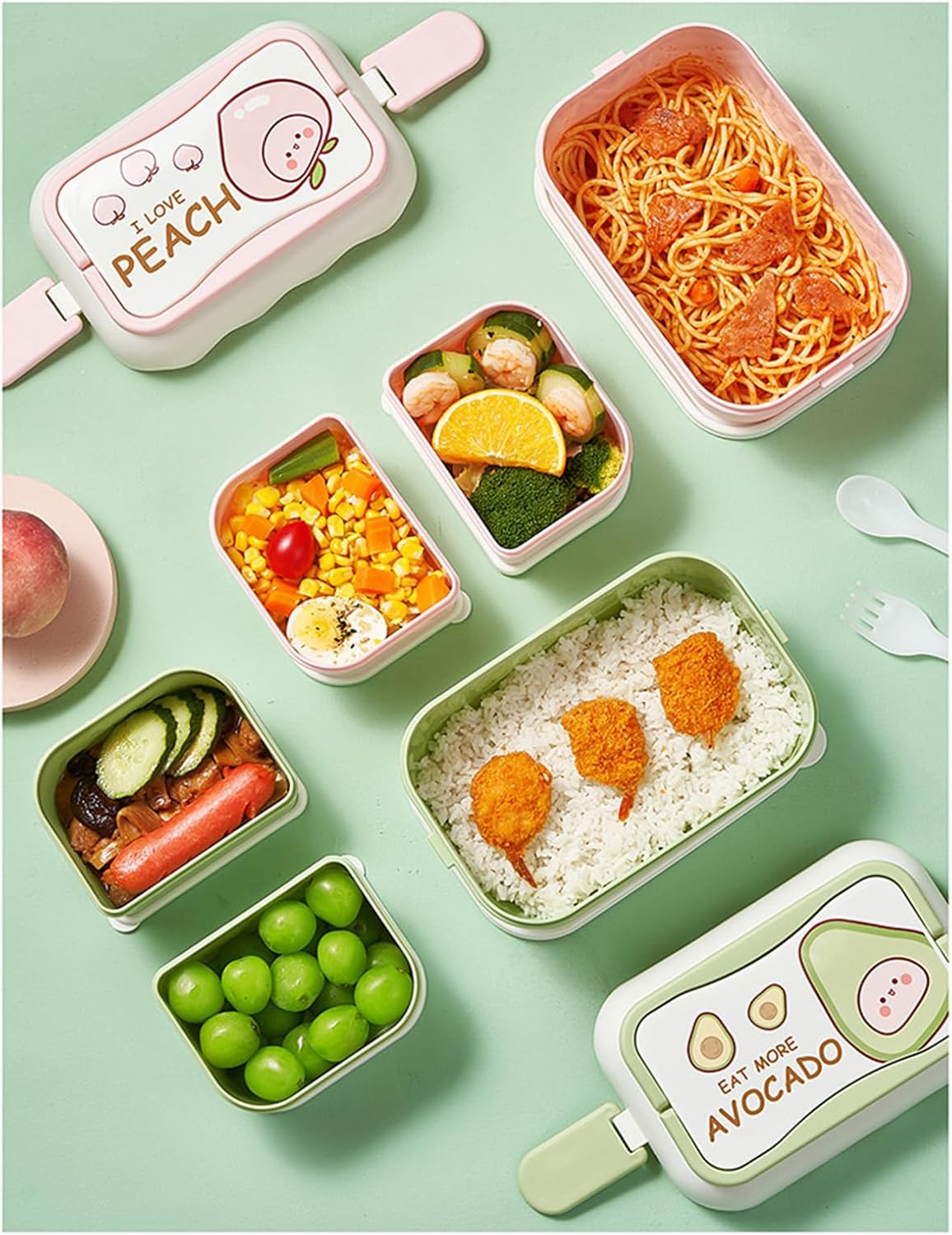 TOPINCN Cute Cartoon Microwaveable Lunch Box With Independent Compartment, Plastic Stackable Container (Pink)