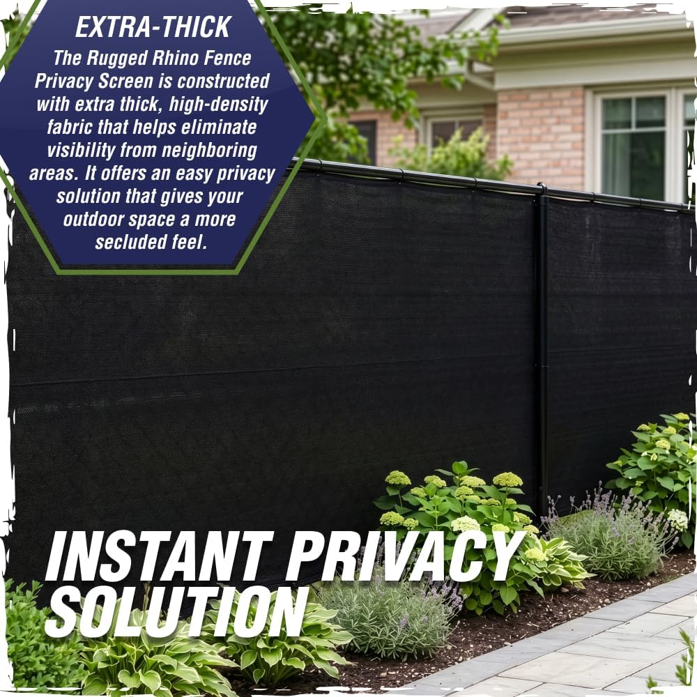 RUGGED RHINO Fence Privacy Screen 180 GSM Heavy Duty Mesh, 4x50 FT Black