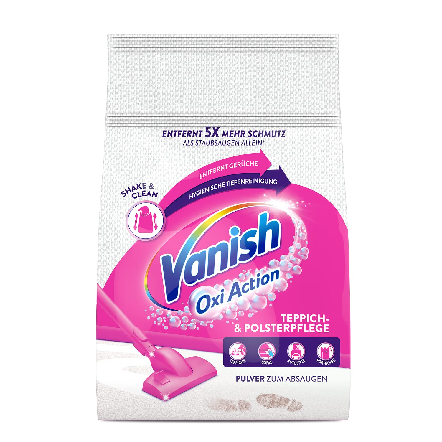 Vanish Oxi Action - Detergente per tappezzeria e moquette, in polvere, 1 x 820 g, grande superficie detergente per tappeti e tappezzeria contro sporco, cattivi odori e polvere (Confezione da 2)