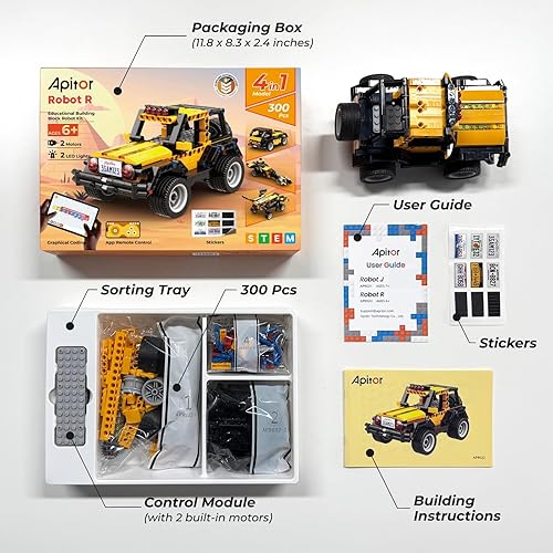 Miniatura 9 de Robot R Smart Robot Kit de construcción con caja de almacenamiento, aplicación programable 4 en 1, control remoto, juguete de automóvil todoterreno,