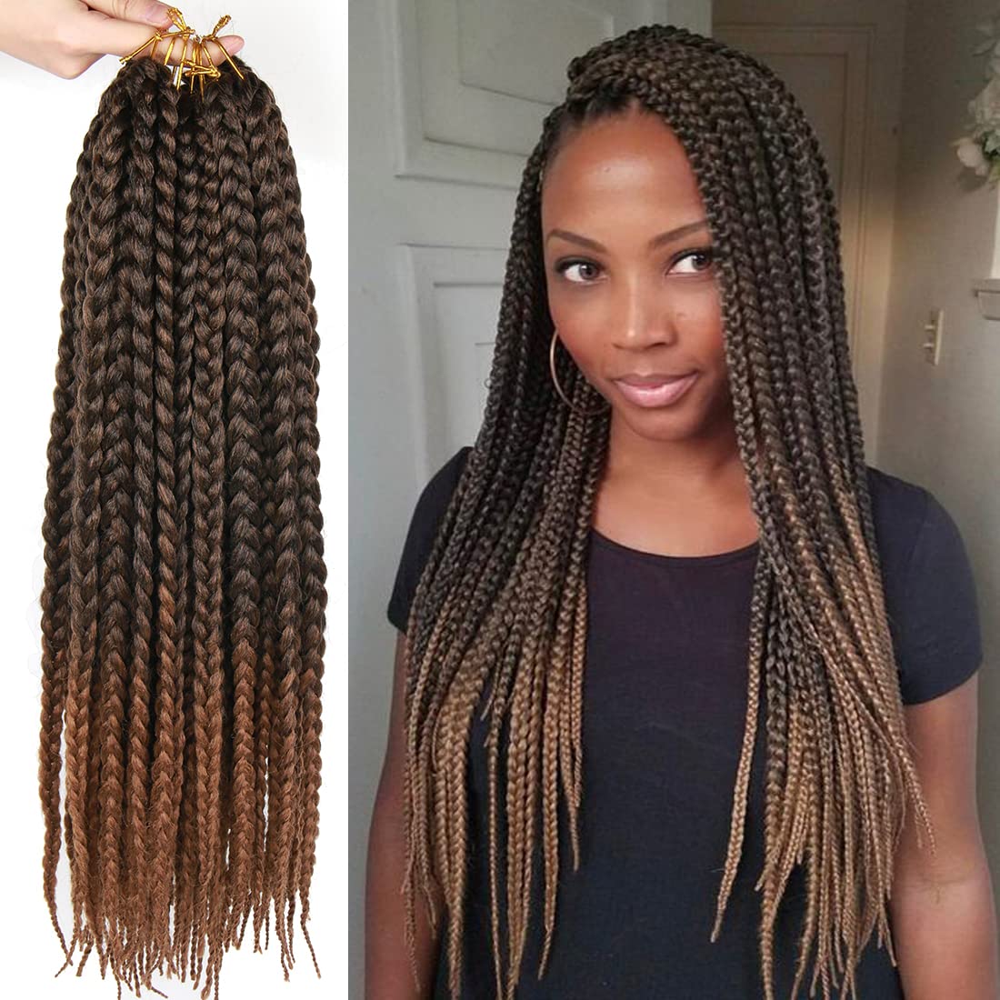 7 Packs Crochet Box Braids Pre Looped Box Braid Goddess Box Braids Crochet Hair Extensions Straight Crochet Hair For Black Women Crotchet Braid Hair Bundle (20 Inch（Pack of 7）, T1B/30#)