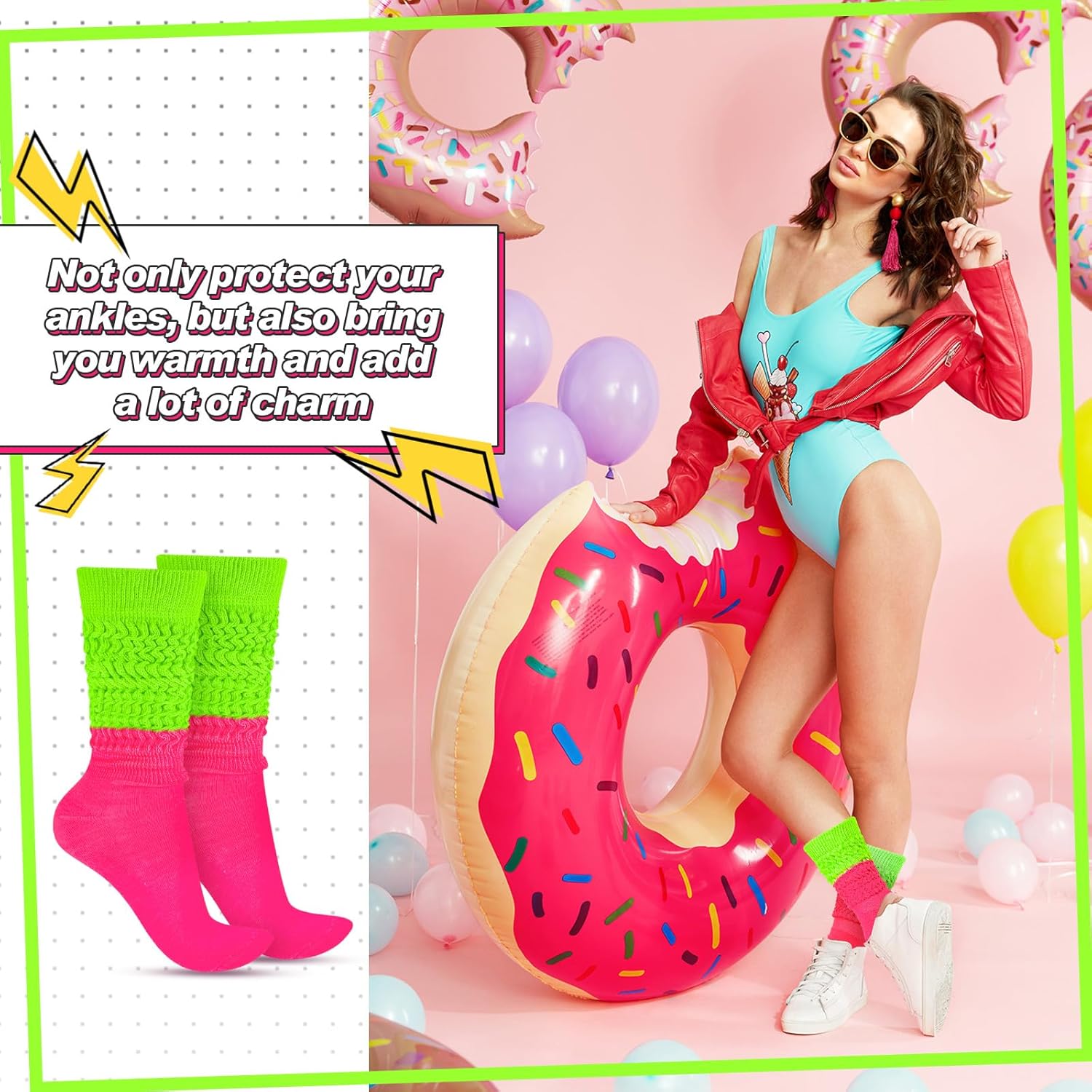 Geyoga Neon Slouch Socks,80s 90s Neon Women's Leg Warmers Extra Long Slouch Socks Soft Scrunch Knee High for Party - Image 5