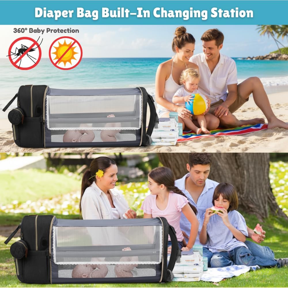 Buddy Bear Diaper Bag Backpack with Changing Station, Waterproof Baby Diaper Bag with USB Port, Large Capacity Multi-Function Baby Bag for Moms & Dads, Ideal Baby Gift, Black - Image 7