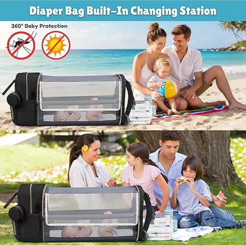 Miniatura 7 de Bolsas de pañales para bebé con cambiador, mochila impermeable para madres y papás con puerto de carga USB, regalos de baby shower, mochila para