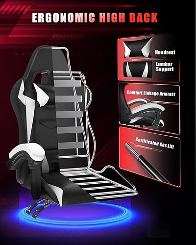 Miniatura 47 de Gaming Chair with RGB LED Lights, High Back Ergonomic Computer Gamer Chair with Headrest and Lumbar Support, Racing Style Reclining Game Chair for