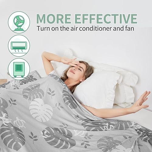 Miniatura 9 de OOKSEN Manta refrescante de verano, tamaño Queen, ligera, transpirable, con efecto frío de doble cara y patrón de hojas de tortuga para dormir,