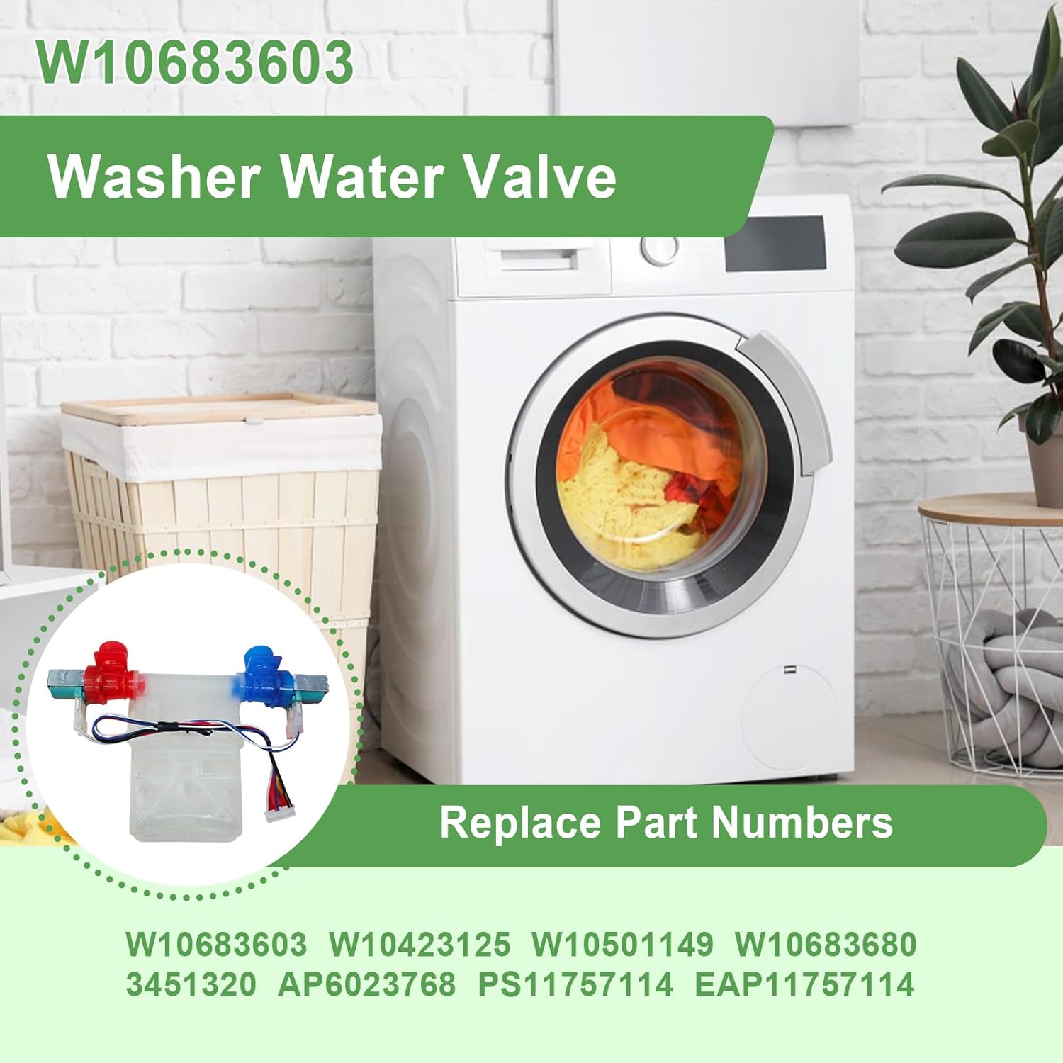 W10683603 Water Inlet Valve Replacement For whirlpool, kenmore, amana, maytag, crosley, Inglis Washing Machine WTW5000DW1 WTW4815EW1 Replace WPW10683603 W10423125 W10683680 AP6023768 PS11757114
