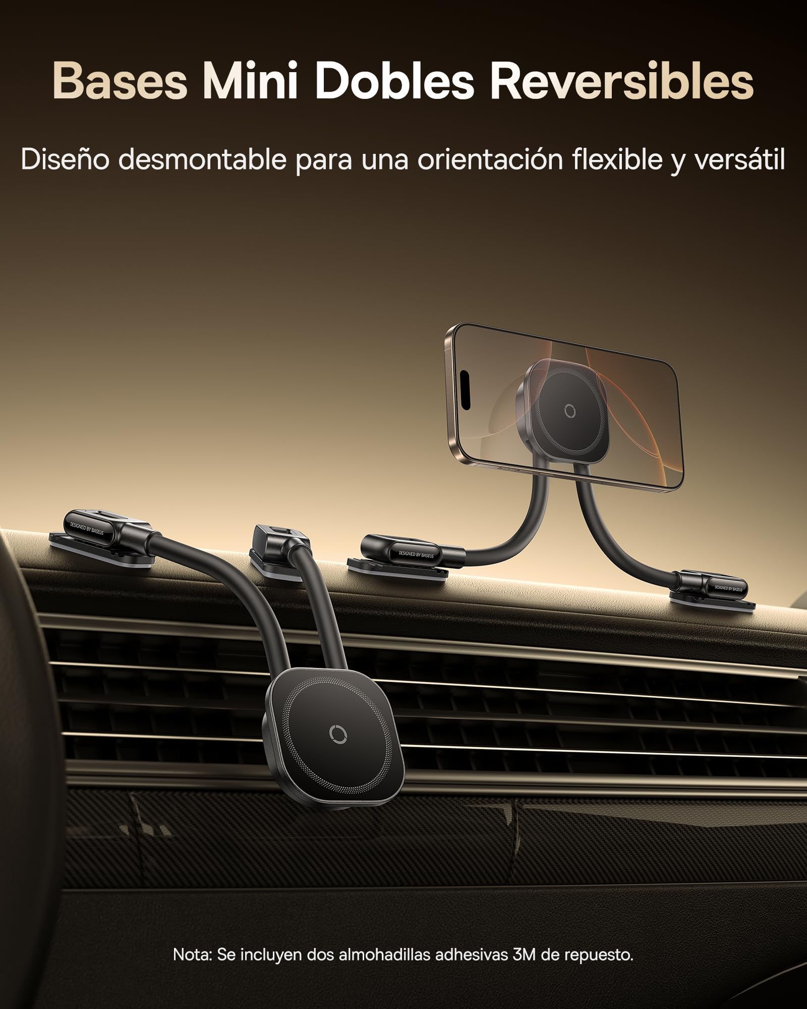 Baseus C03s - Soporte magnético para teléfono móvil para coche, con 2 brazos flexibles, soporte universal para teléfono móvil 20 N, compatible con iPhone y Samsung