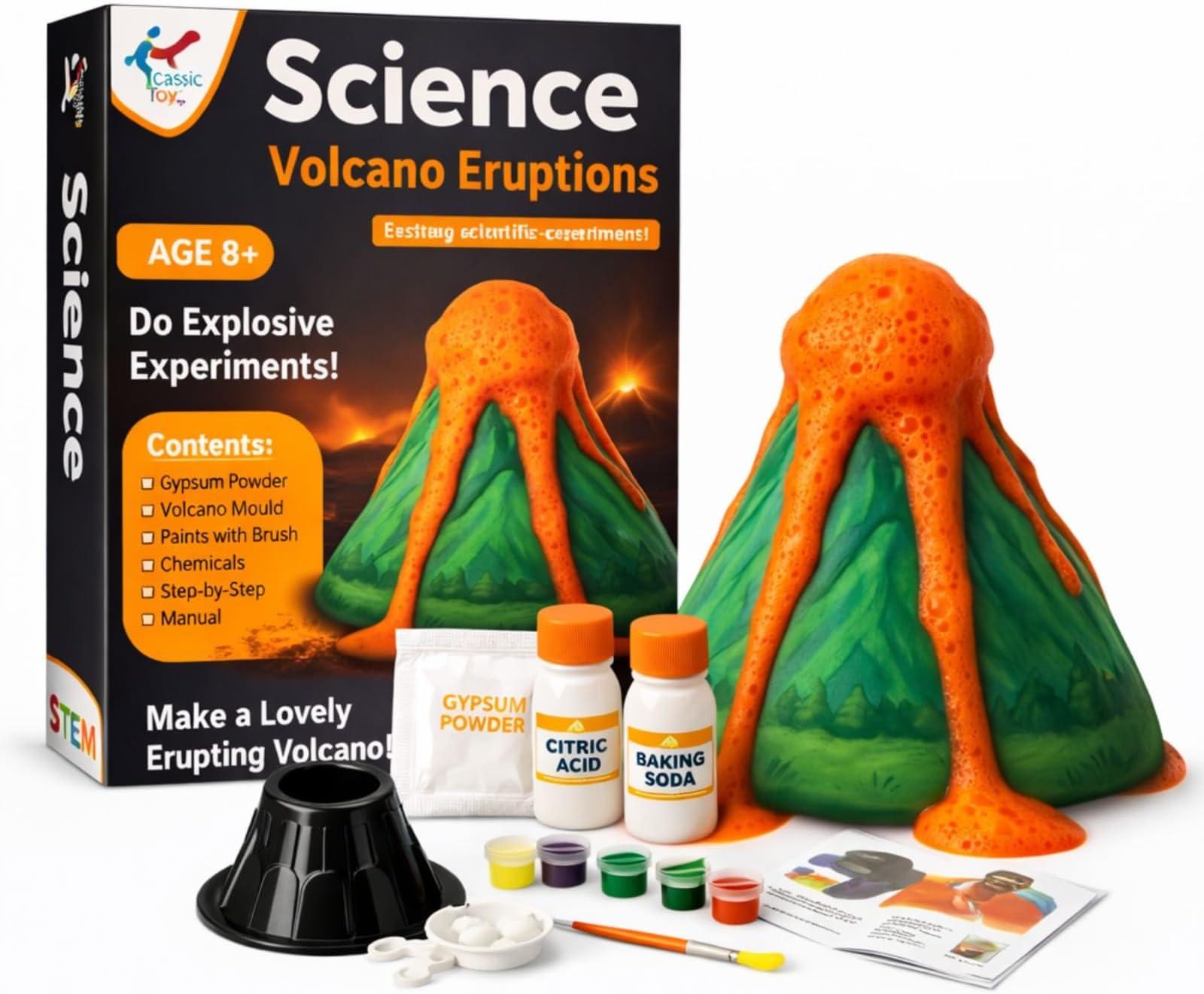 Science Volcano Eruption Experiment Kit for Kids | DIY Make Your Own Volcano with Mold, Gypsum Powder & Paints | Fun STEM Learning Toy for Boys & Girls (Age 6+ Years)