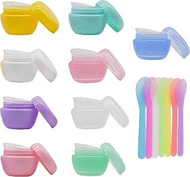 9 Pcs 30g Colorful Sample Jar with Screw Lids Travel Containers Jars Circular Sample Container with 7 Pcs Small Cosmetic Shovel for Makeup Beauty Products Face Creams DIY MakingM/FZG30