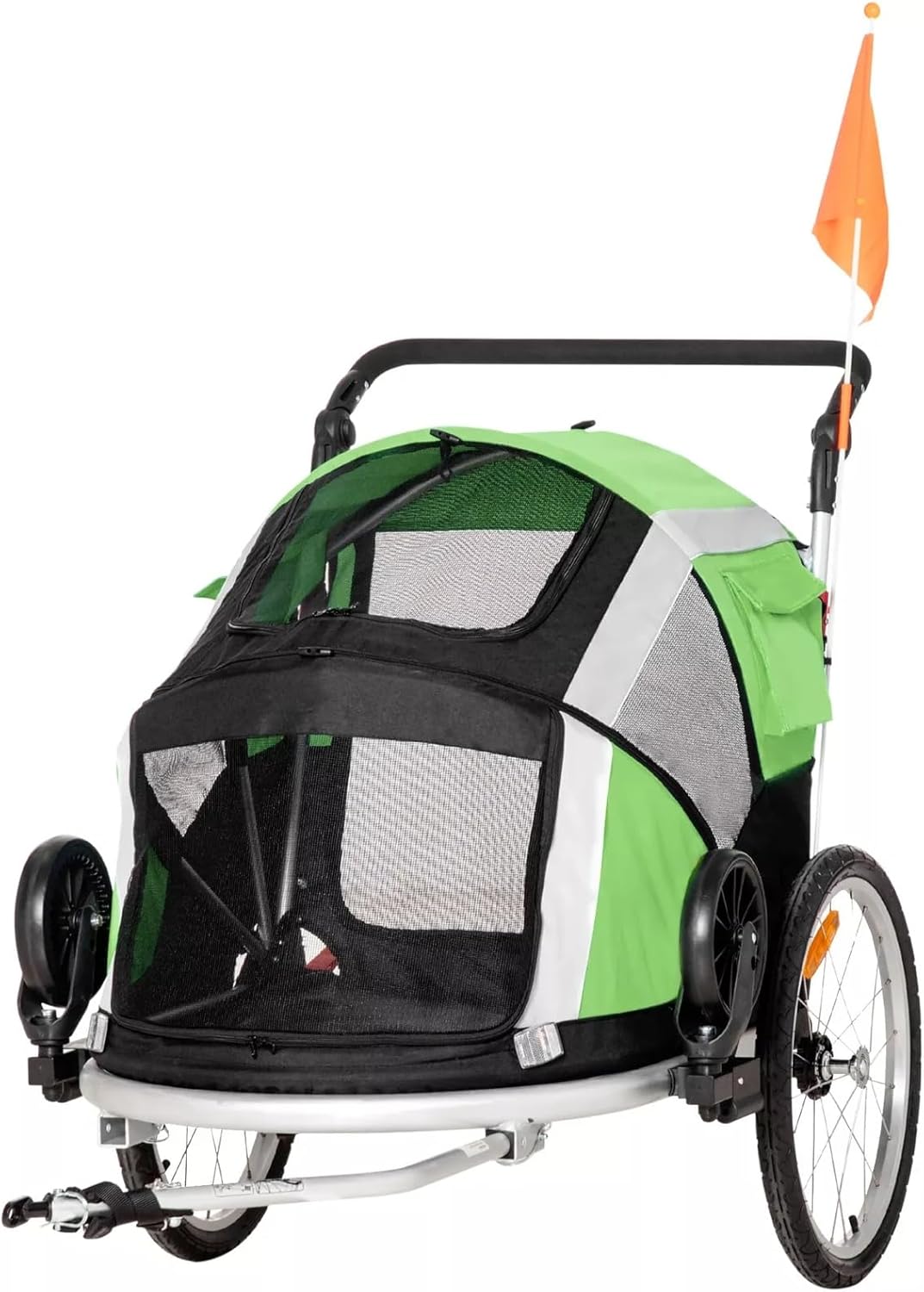 2-in-1 Pet Stroller Cart,Bike Trailer,Large Medium Sized Dogs Bicycle Carrier,Supports Up to 30KG/66 Lbs,Reflectors,for Outdoor (Green)