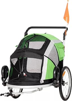 Bike Trailer, Supports Up to 66 Lbs, Large Medium Sized Dogs Bicycle Carrier - 2-in-1 Pet Stroller Cart, Reflectors, Flag
