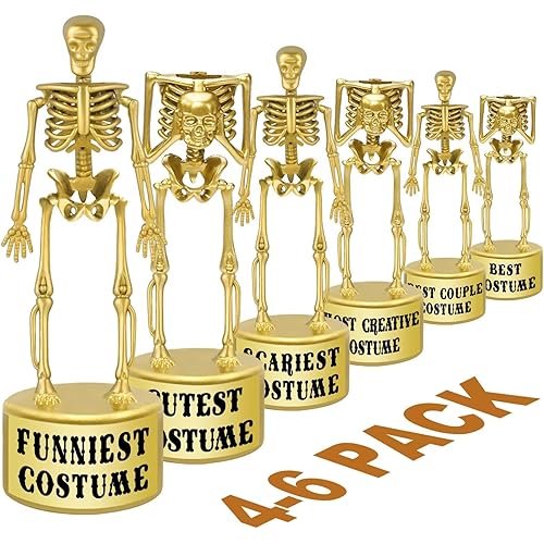 ORIENTAL CHERRY Halloween Party Supplies - 6 Pack Golden Best Costume Skeleton Trophies for Kids Adults Halloween Party Games Decorations Favors Halloween Trophy Costume Contest Awards Prizes