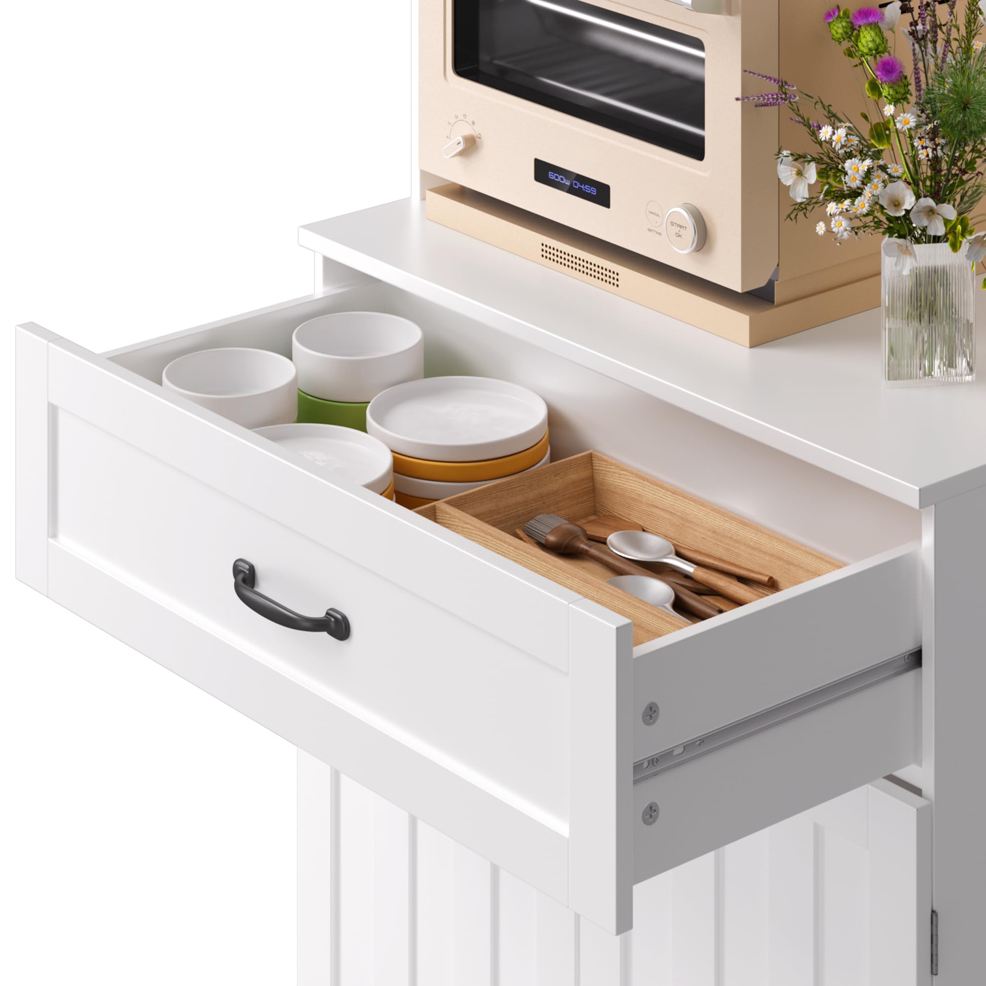 Credenza Cucina Alta,Mobile Dispensa Cucina,Armadio Buffet con 4 Ante e 1 Cassetti,con Ripiani Regolabili Scaffale per Microonde,73 x 40 x 180CM, Bianco