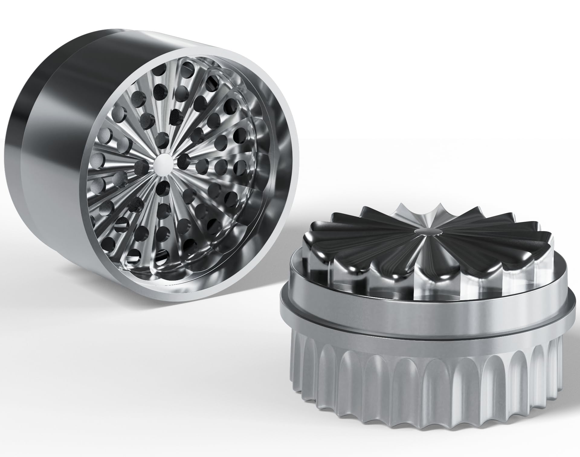 Molinillo de acero inoxidable sin dientes, 63 mm de diámetro, molinillo de hierbas de acero duradero y no se adhiere | 5 piezas con caja Stash integrada en la tapa, incluye funda protectora