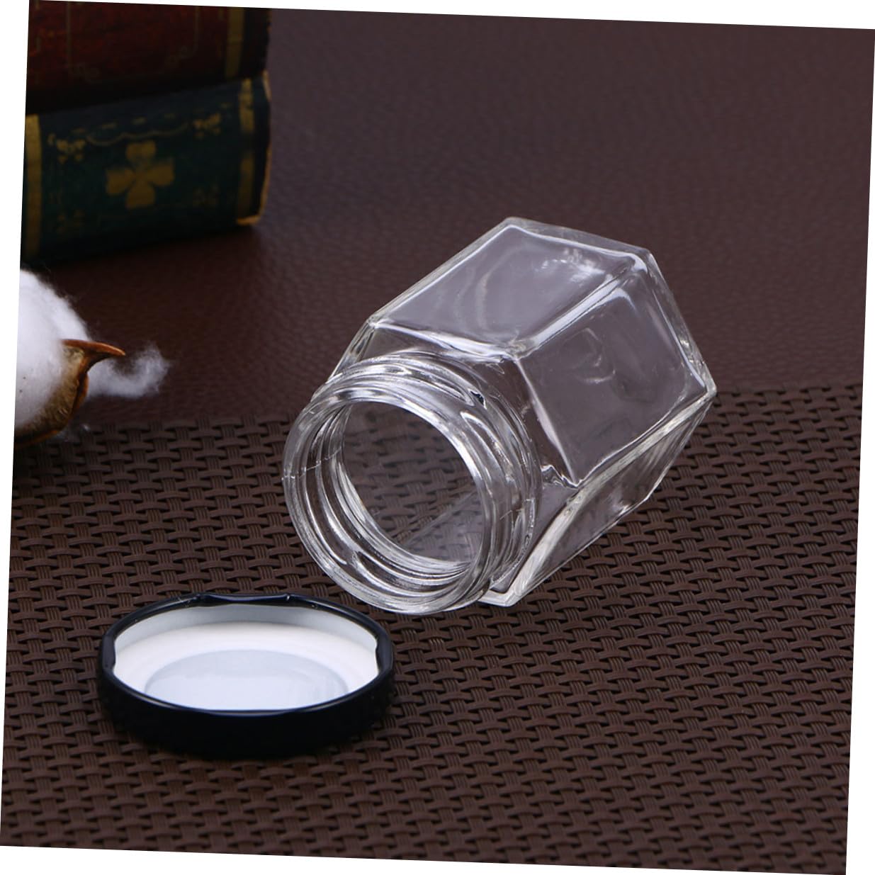 10 Stück Sechseckige Glas Vorratsbehälter 85ml Zuckertank Honigaufbewahrungsflasche Transparent aus Glas für Küche und Haushalt