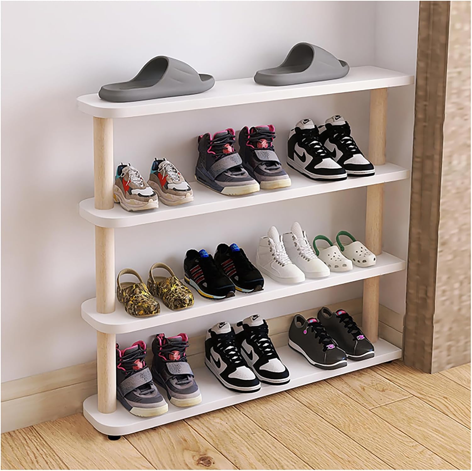 Thin Shoe Rack Wooden Narrow Shoe Back of Door Kids Shoe Storage Organizer Space Saving Shoe shelf for Entryway, Hallway(Size:4 Layers,Color:70cm)
