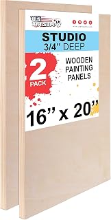 U.S. Art Supply Unfinished Cradled Wood Panels for Painting, 2 Pack of 16x20 inch - Studio Birch Wooden Canvas Boards 3/4" Deep - Mixed-Media Craft, Acrylic, Oil, Encaustic, Paint Pouring Panel Board