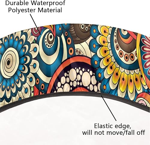 Vista 204 de Pardick Mantel redondo ajustable con diseño de flores de arte en acuarela con mantel elástico, mantel elástico redondo, impermeable, lavable, se