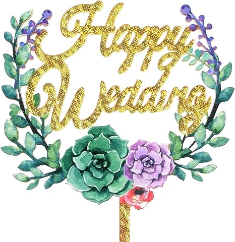 Amazon Co Jp Aharan9 アハランナイン 結婚式 ウェディング ケーキトッパー ウェディングケーキ ケーキ トッパー 飾り デコレーション Happy Wedding花金 ホーム キッチン