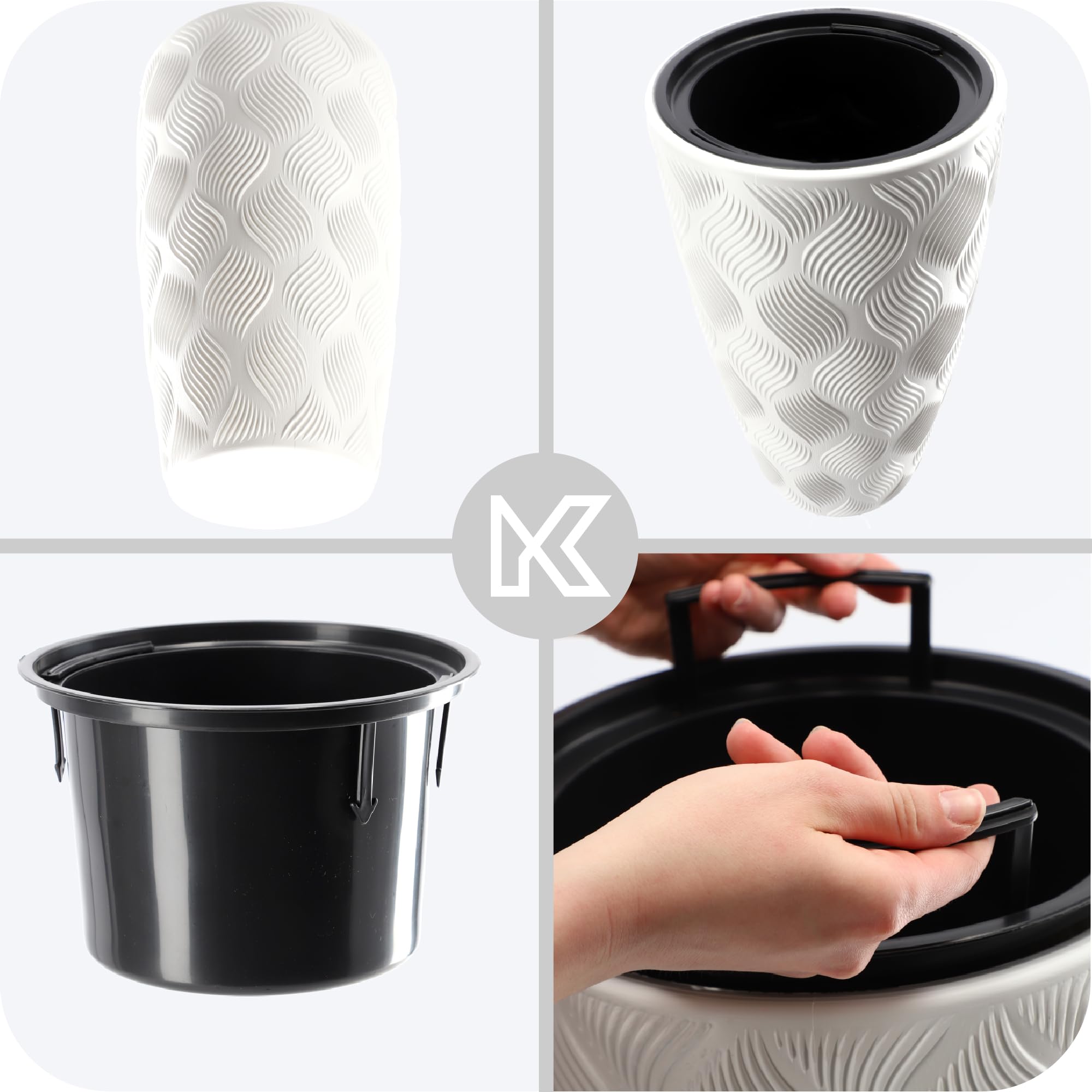 KADAX Pot de Fleurs Haut, Jardinière en Plastique de Grande Taille avec Motif Moderne pour Sublimer Votre Intérieur ou Extérieur, Bac à Fleur (Blanc, 58.5 cm)