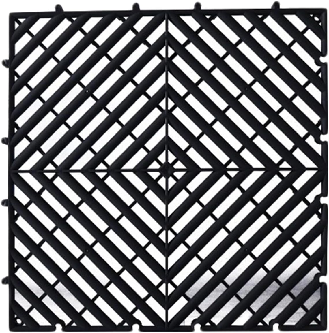 Interlocking PP Floor Mats, Non-Slip Drainage Tiles, Splicing Cushion Flooring, Heavy-Duty 11023 lbs Capacity, Black, 4-Piece Set for Home & Garage Use