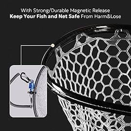 SF Fly Fishing Stealth Carbon Fiber Landing Net Soft Silicone Rubber Mesh Trout Catch and Release Net Small with Black Magnetic Net Release Combo Kit