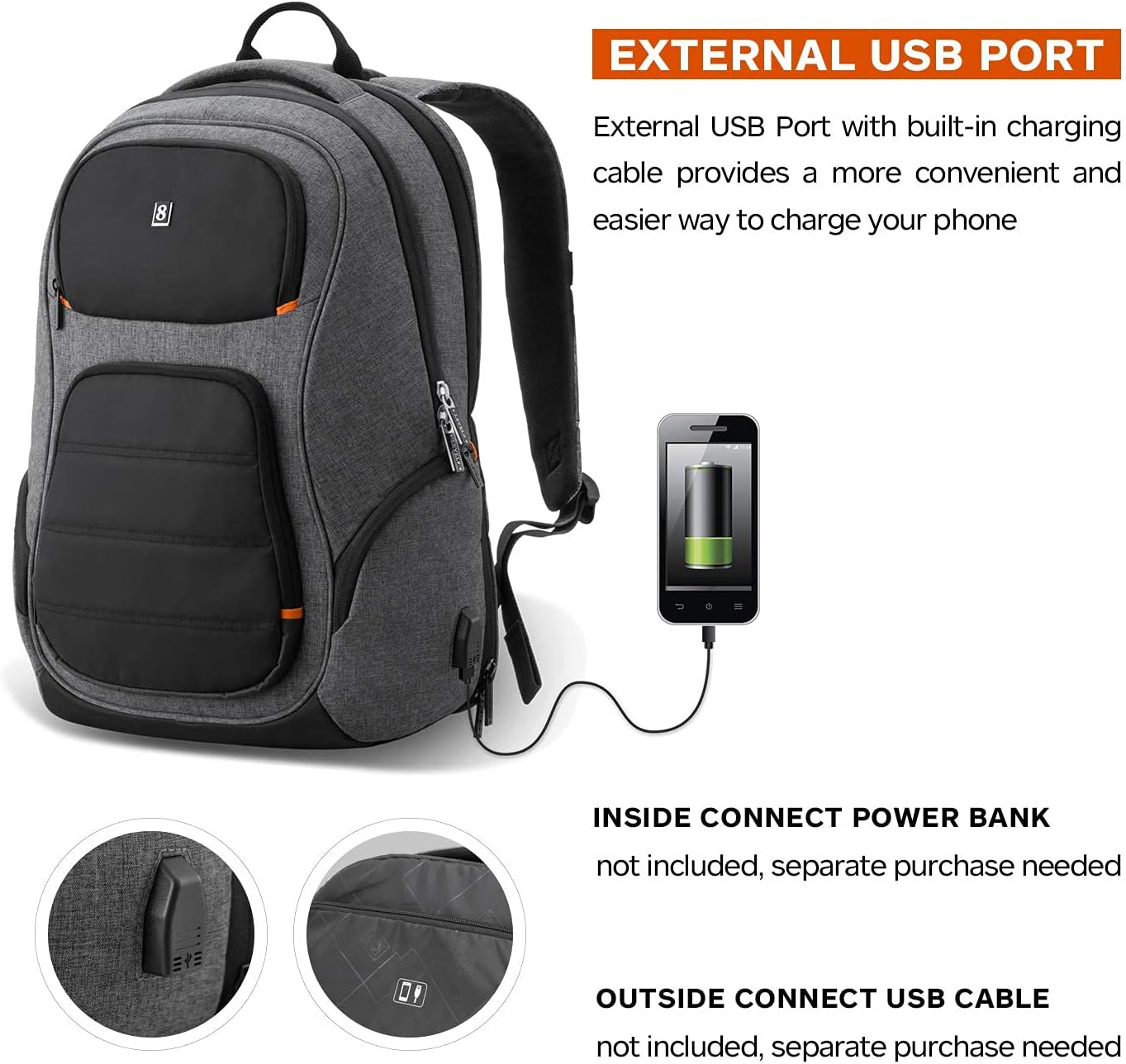 Lіmіtеd Stосk LEVEL8 Condor Laptop Backpack Extra Large Bussiness Bag with USB Charging Port Fits 17 Inch Notebook (Grey-USB)