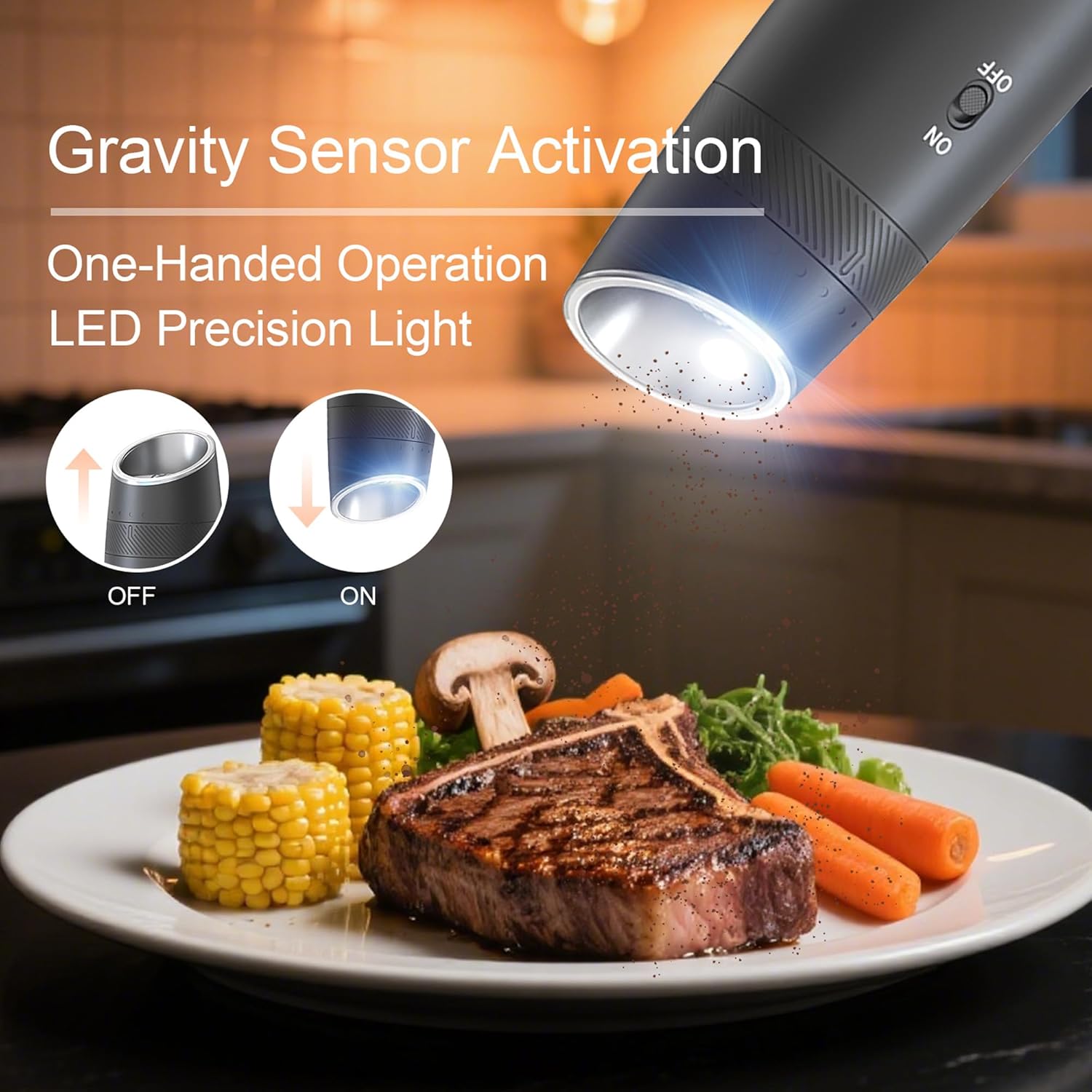 Gravity Electric Pepper and Salt Grinder Refillable Set - Automatic Shakers Pepper Mill, Adjustable Coarseness, with Rechargeable Base & LED Light