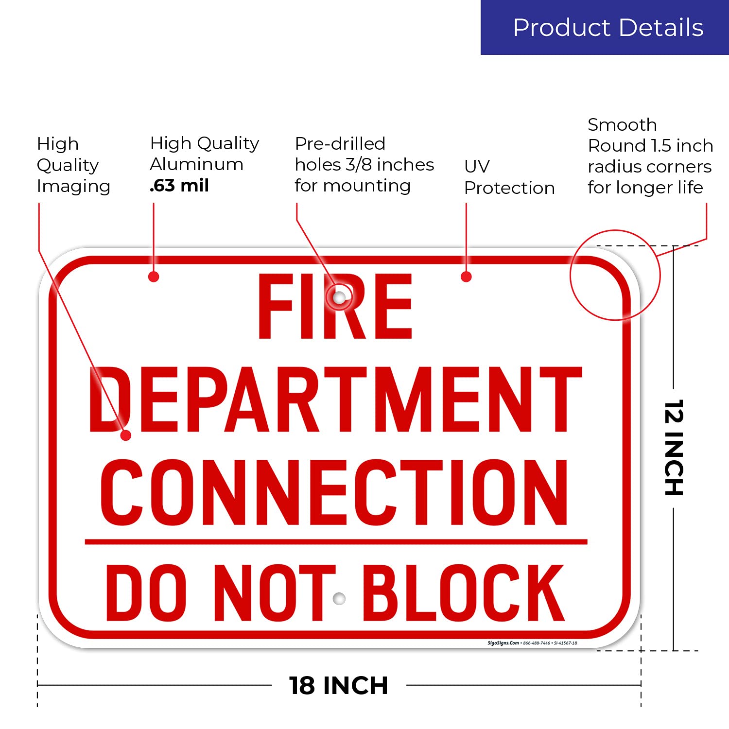 FDC Do Not Block Sign, 12x18 Inches, Rust Free .063 Aluminum, Fade Resistant, Made in USA
