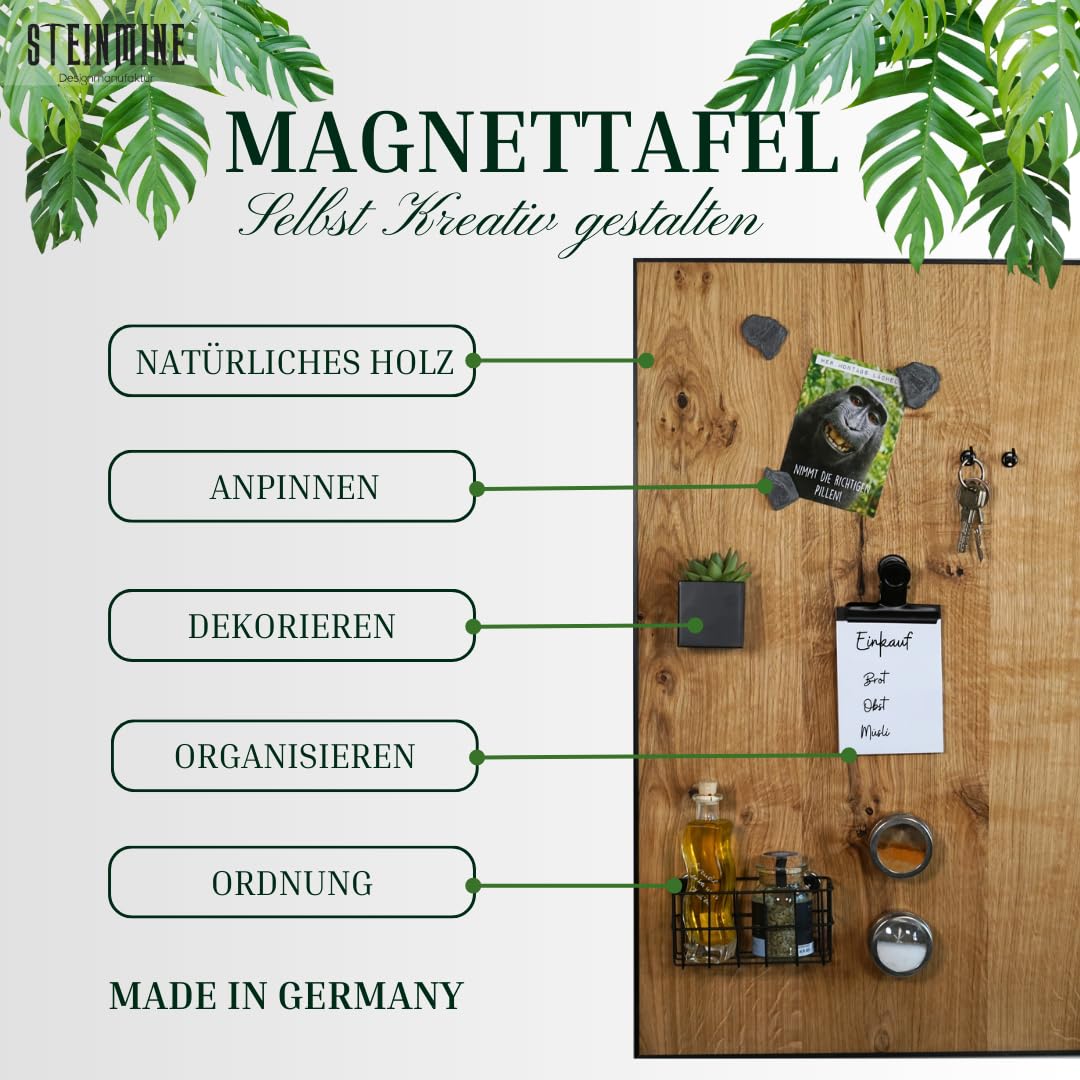 Magnettafel aus echtem Eichenholz (40 x 61 cm) – starke Magnetkraft & edles Design – Magnetboard für Küche, Büro, Flur – einfache Montage – verschiedene Größen