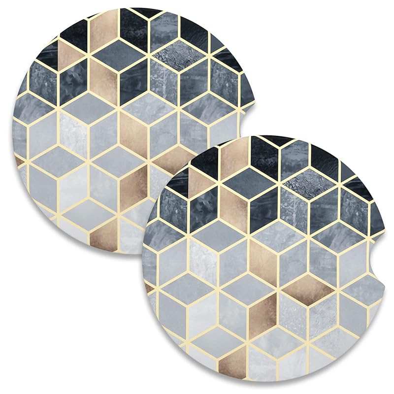 Porta-copos para carro em cerâmica com base de cortiça e design losango Nipichsha, kit com 2 peças