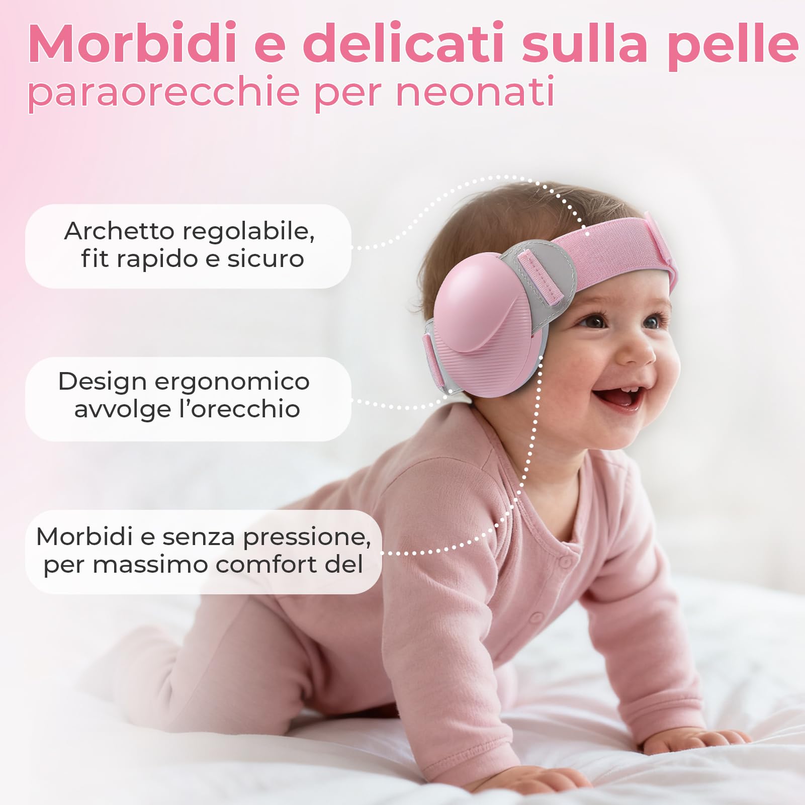 Protezioni auricolari per Neonati, Cuffie per Neonati Antirumore da 25dB per Bambini da 0 a 48 Mesi, Cuffie per Neonato con Cancellazione del Rumore per Aereo e Sonno