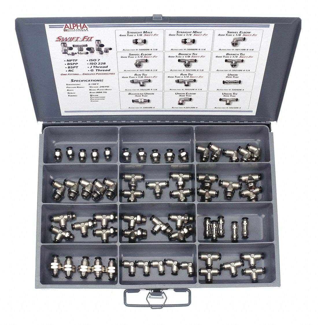 AIGNEP 50861N-4 PTC Fittings Kit, 4 mm Size, Silver, 60 Piece
