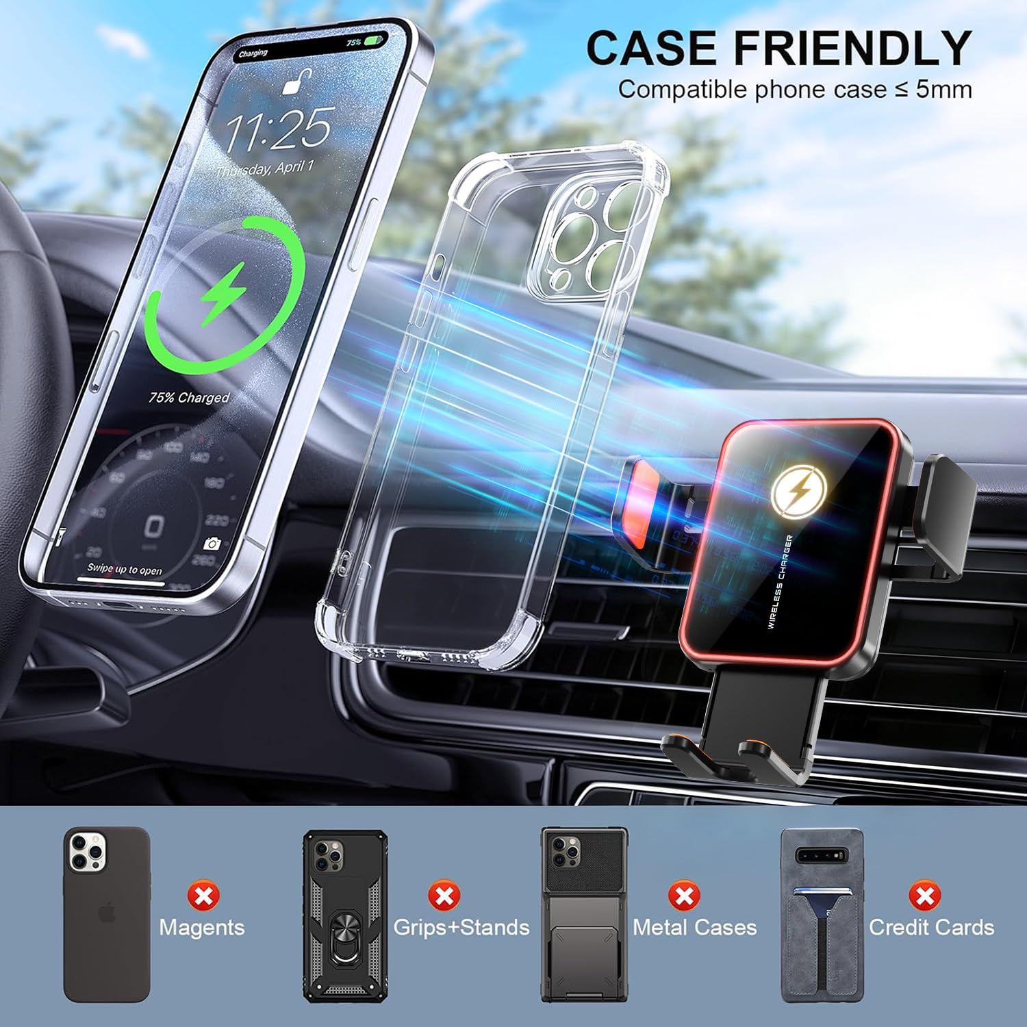 Cargador inalámbrico para coche, sujeción automática, soporte para teléfono