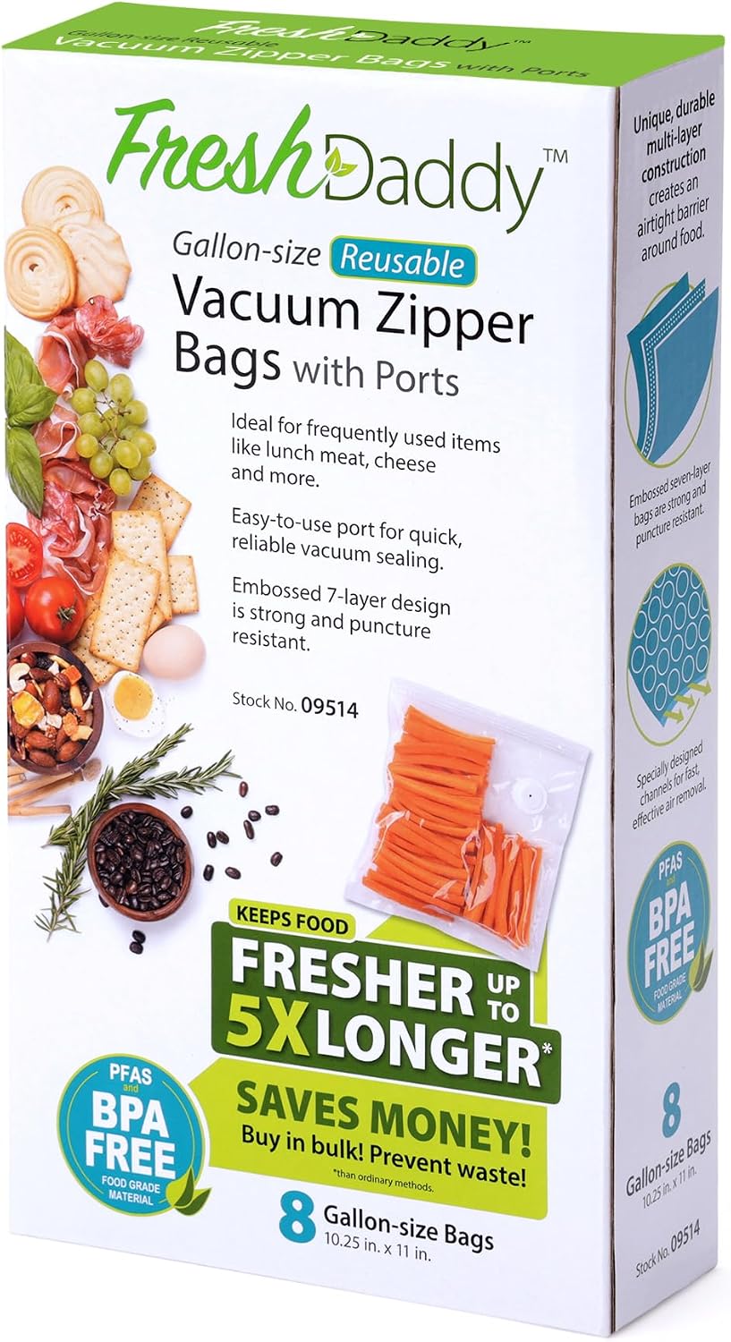 Presto 09514 FreshDaddy Vacuum Zipper Bags with Ports, Gallon-Size