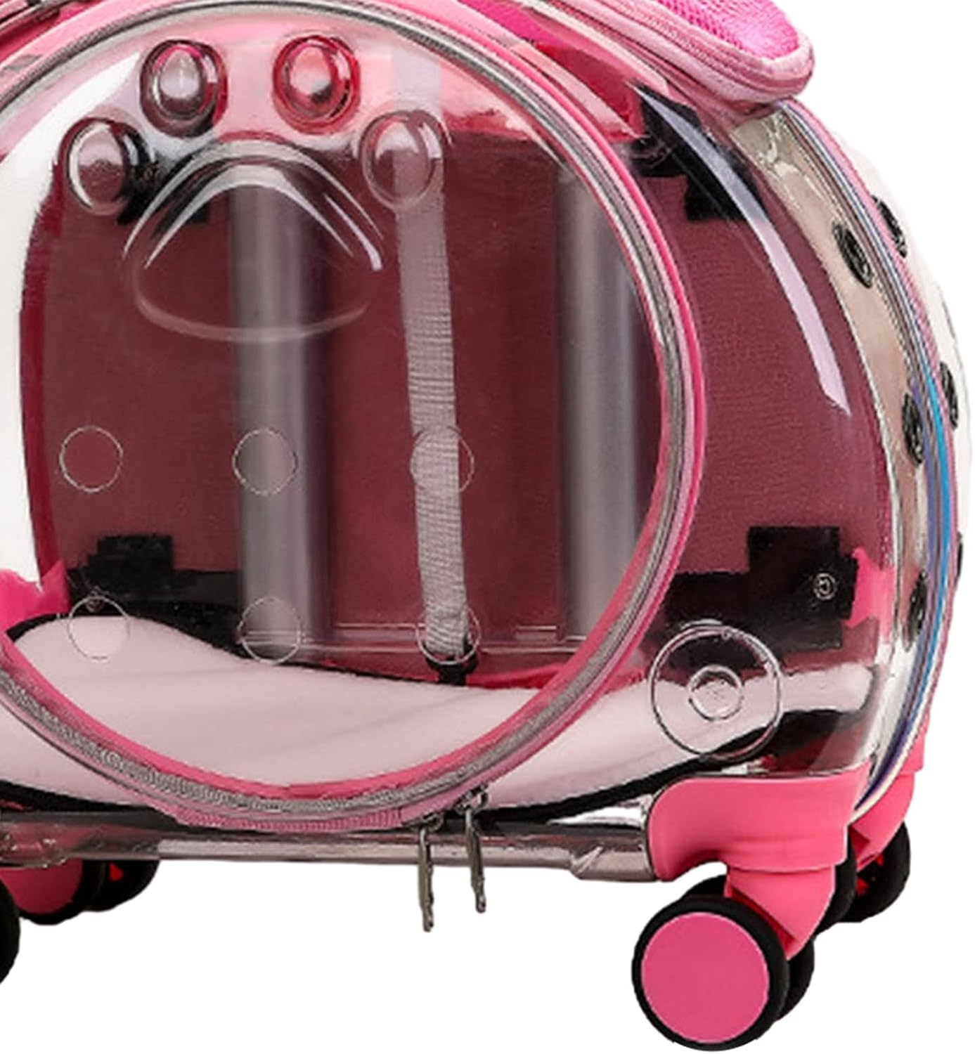 Hard Cat Carrier with Wheels, Portable Cat Carrier Backpack, Pet Trolley Case with Wheels, Rolling Carriers withs Telescopic Handle for Cat and Small Dog Travel Carriers to Walking, Traveling Pink