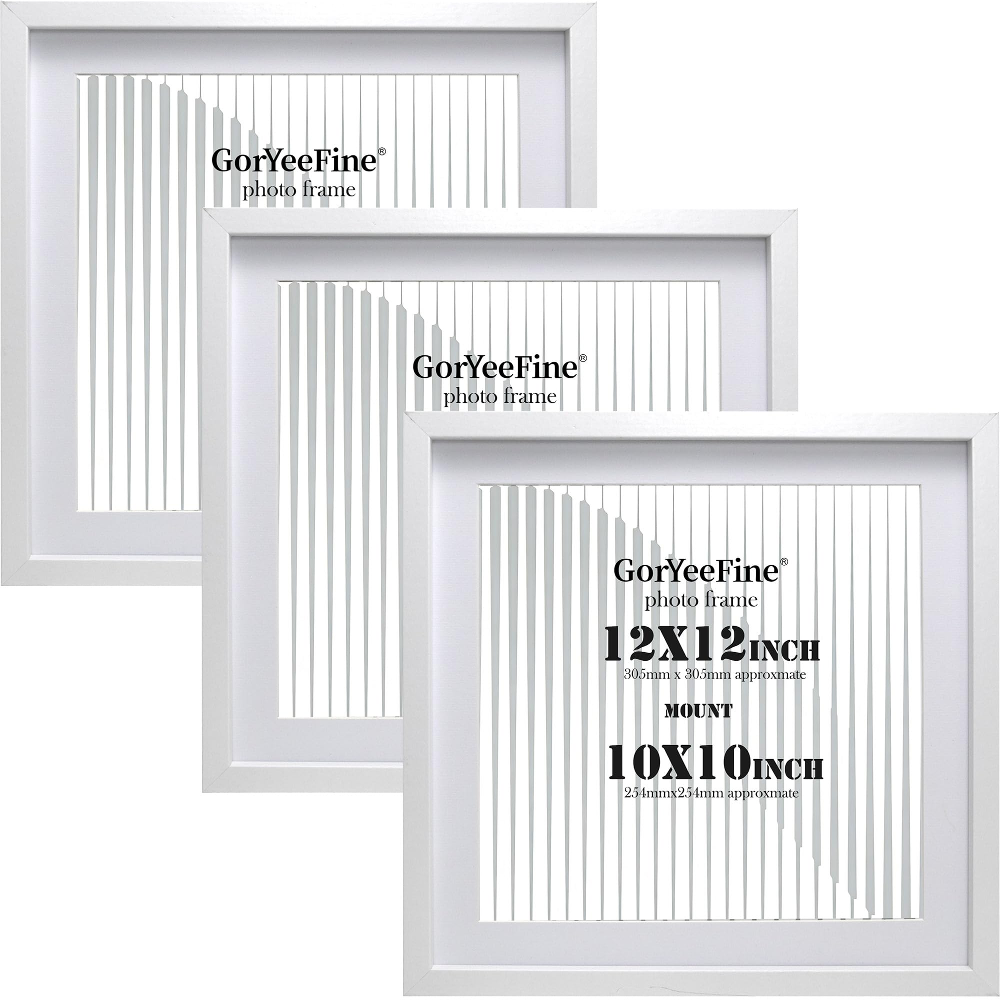 White 12x12'' Square Wood Photo Frame Set of 3 with Acrylic Front,30x30cm Picture Frames with Acid Free 10x10'' Mount, for Wall Mount &Tabletop Display,Ideal for Home Gallery Decor & Gifts