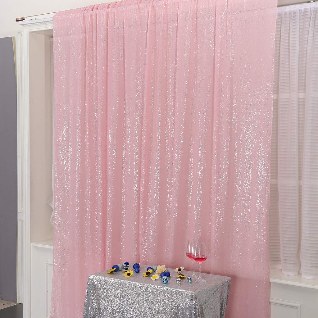Eternal Beauty Pink Sequin Wedding Backdrop Photography Background Party Curtain, 6Ft X 8Ft