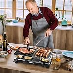Grill intérieur, CUSIMAX Grill de table raclette, portable coréen BBQ Grill avec 2 en 1 Plaque antiadhésive réversible & Pierre naturelle, 8 Boîtes à raclette & Spatules en bois pour les familles