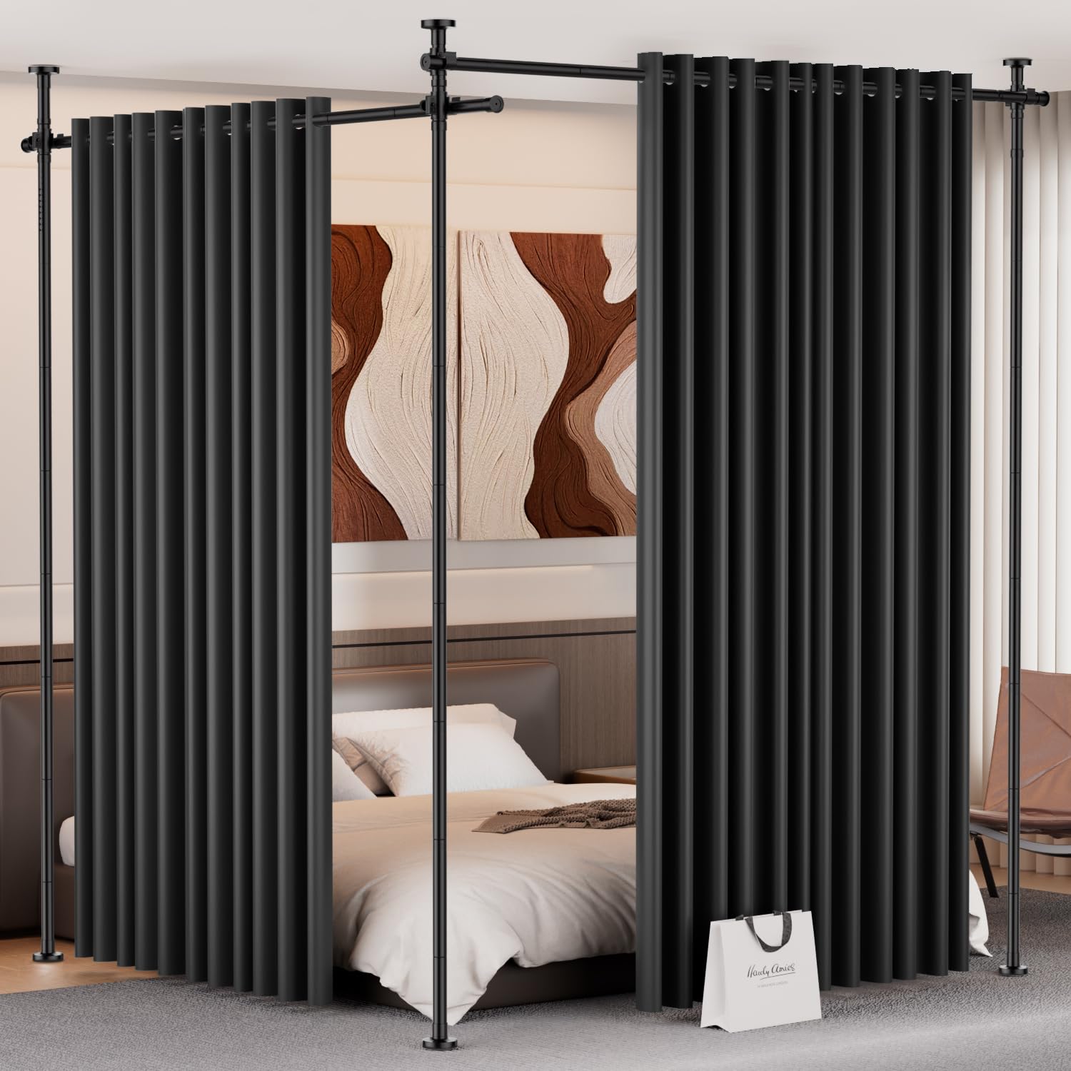 Room Divider Curtains with Ceiling Track, Wide Curtain for Room Partition (Black, 43''-145''Wide(No Curtains))