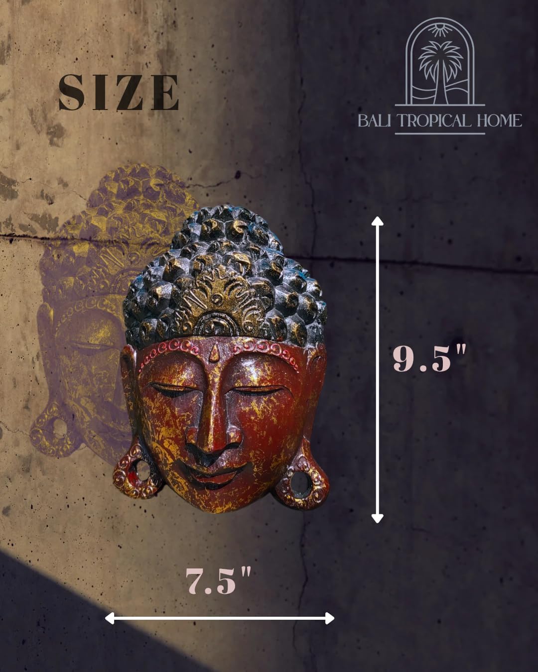 Red & Gold Harmony Buddha Mask Wall Decor | Handcrafted Balinese Art | Serene Tropical Home Accent