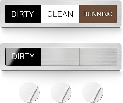Dishwasher Magnet Clean Dirty Sign, 3 Options with Running Options,Brushed Silver Dishwasher Magnet Easy to Switch, Residue Free Adhesive Included