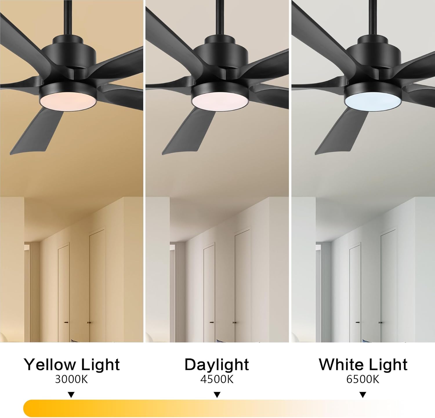 ELEHINSER 60" Modern Ceiling Fan with Lights and Remote Control, 5 Solid Wood Blades 6-Speed Noiseless Reversible DC Motor, Ceiling Fan for Bedroom Dinning Living Room, Black