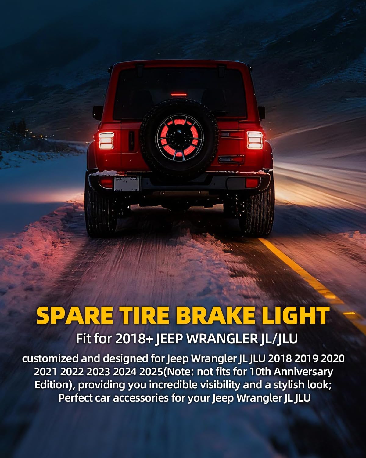 504 PCS LED Spare Tire Tail Light 6 Laps LED Red Ring Plug-N-Play 3rd Brake Light Compatible with 2018-2024 Jeep Wrangler JL JLU