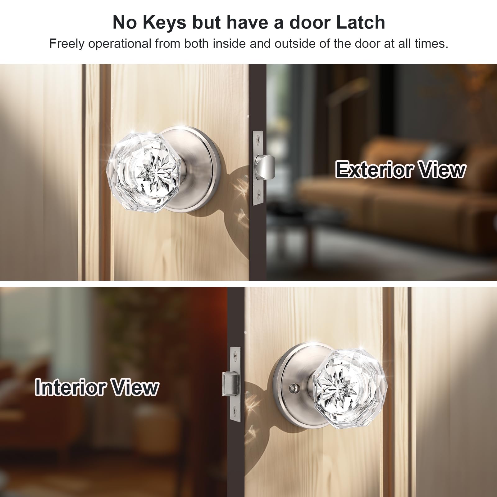 Elegant Clear Glass Door Knobs - Satin Nickel -5